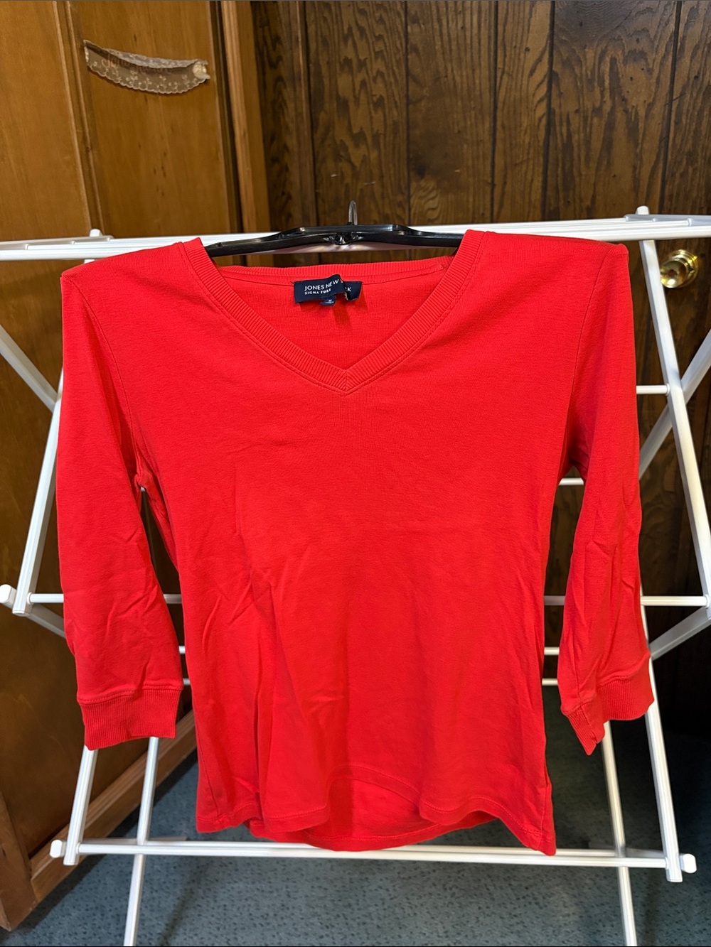 Jones New York Dark Orange V-Neck Long Sleeve Tee